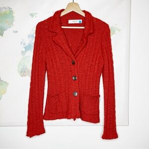 Anthropologie Sparrow Sweater Dankov Wool Size Small Red Cable Knit Cardigan